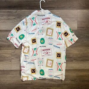 True Religion Mens Medium Resort Camp Collar Shirt Vacation Hawaiian Style All